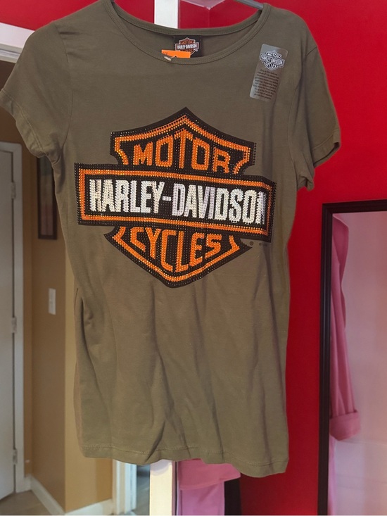 Harley-Davidson Tops - Harley-Davidson Olive Green Tee with Orange and White Logo